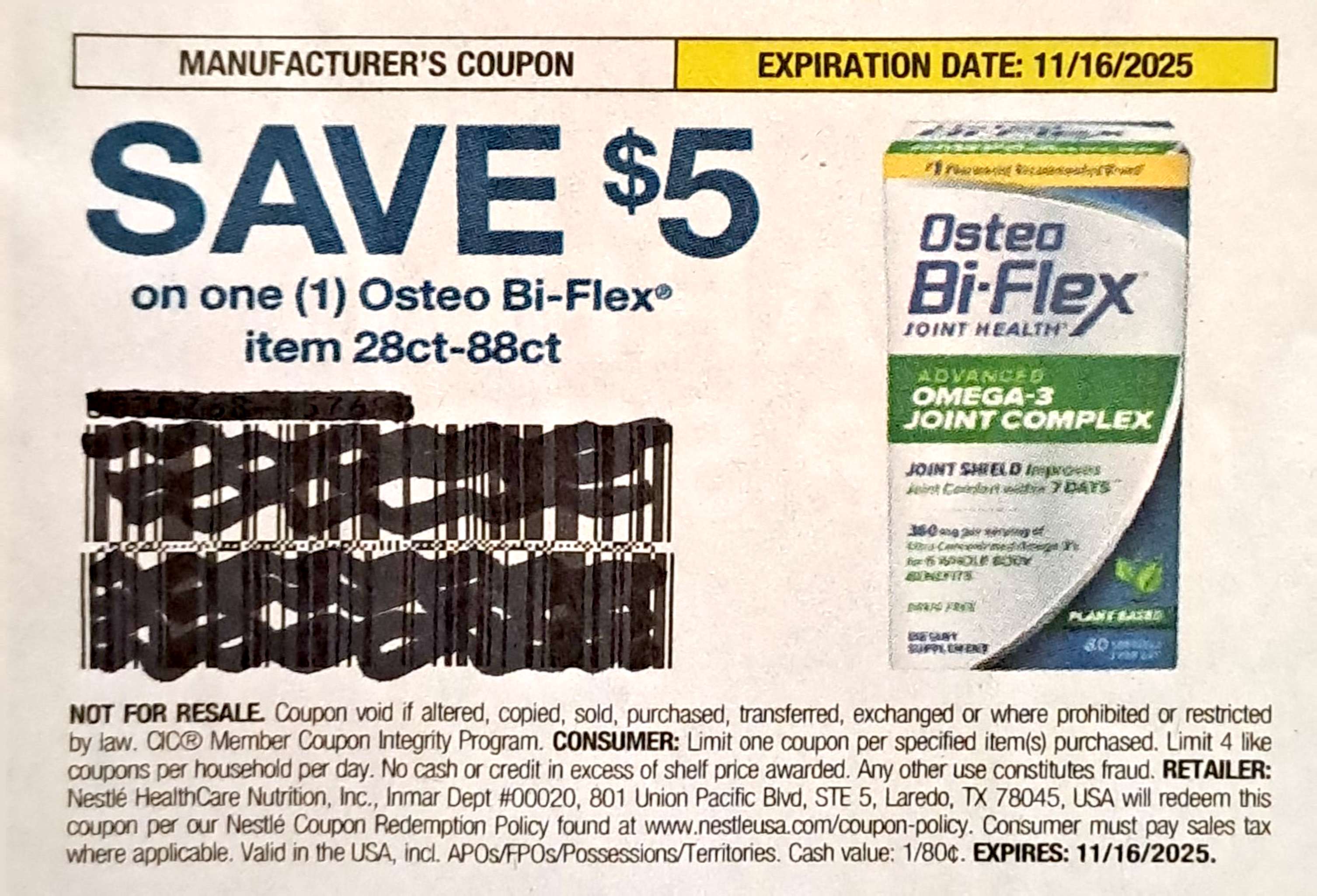 Osteo Bi-flex joint health exp 11/16/25 (save $5)