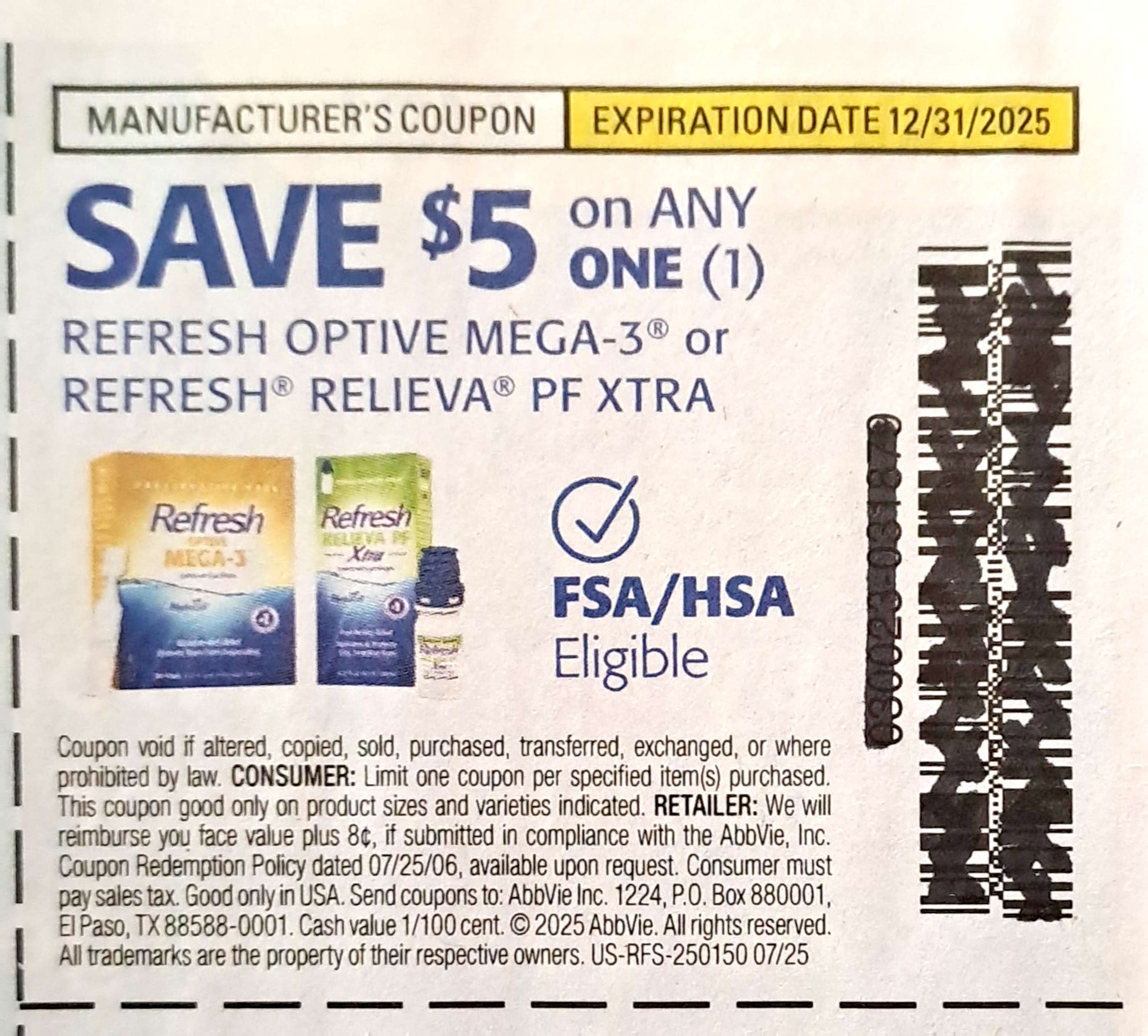 Refresh Lubricant Eye Drop exp Wed 12/31/25 (save $5)