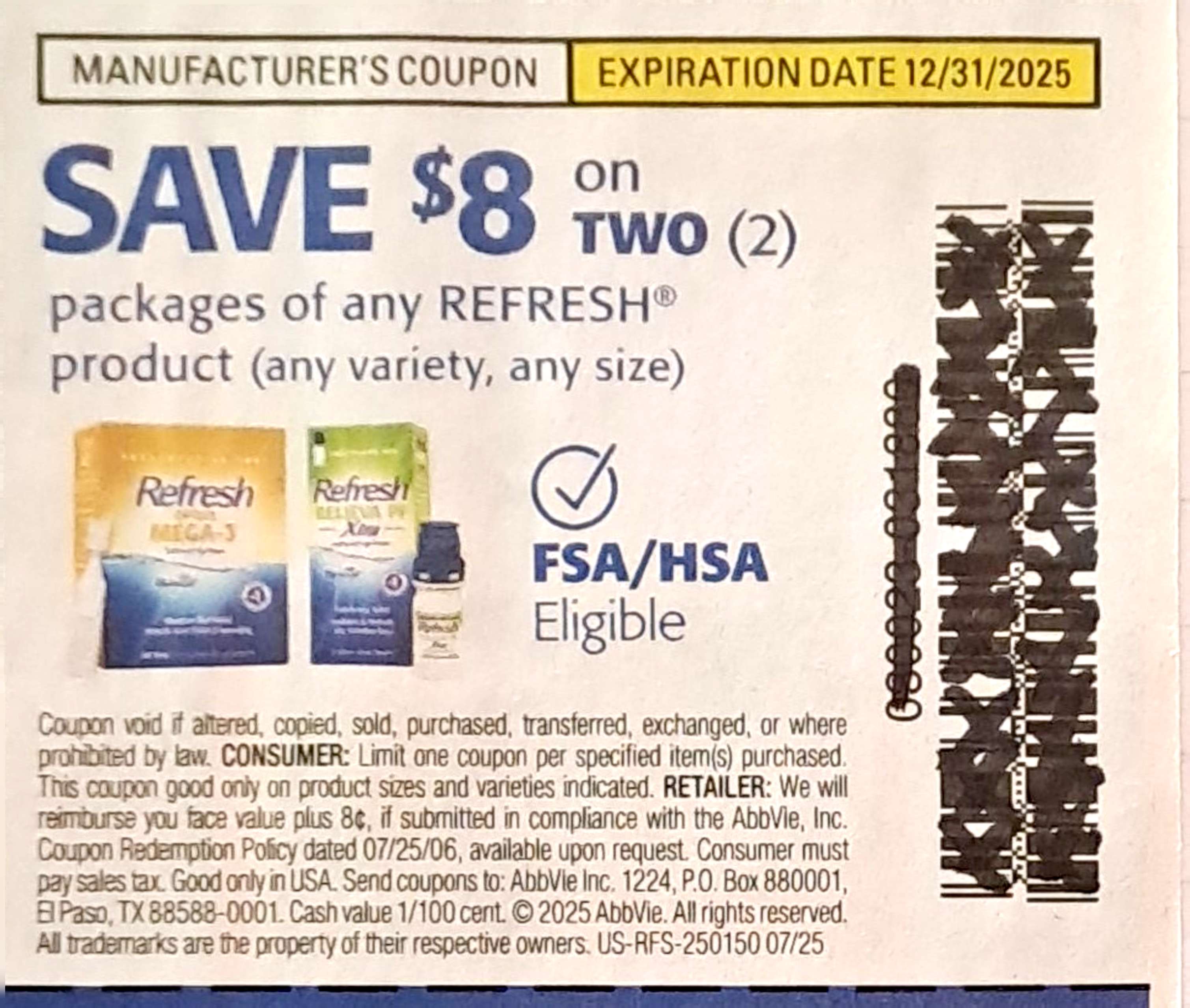 Refresh Lubricant Eye Drop exp Wed 12/31/25 (save$8)