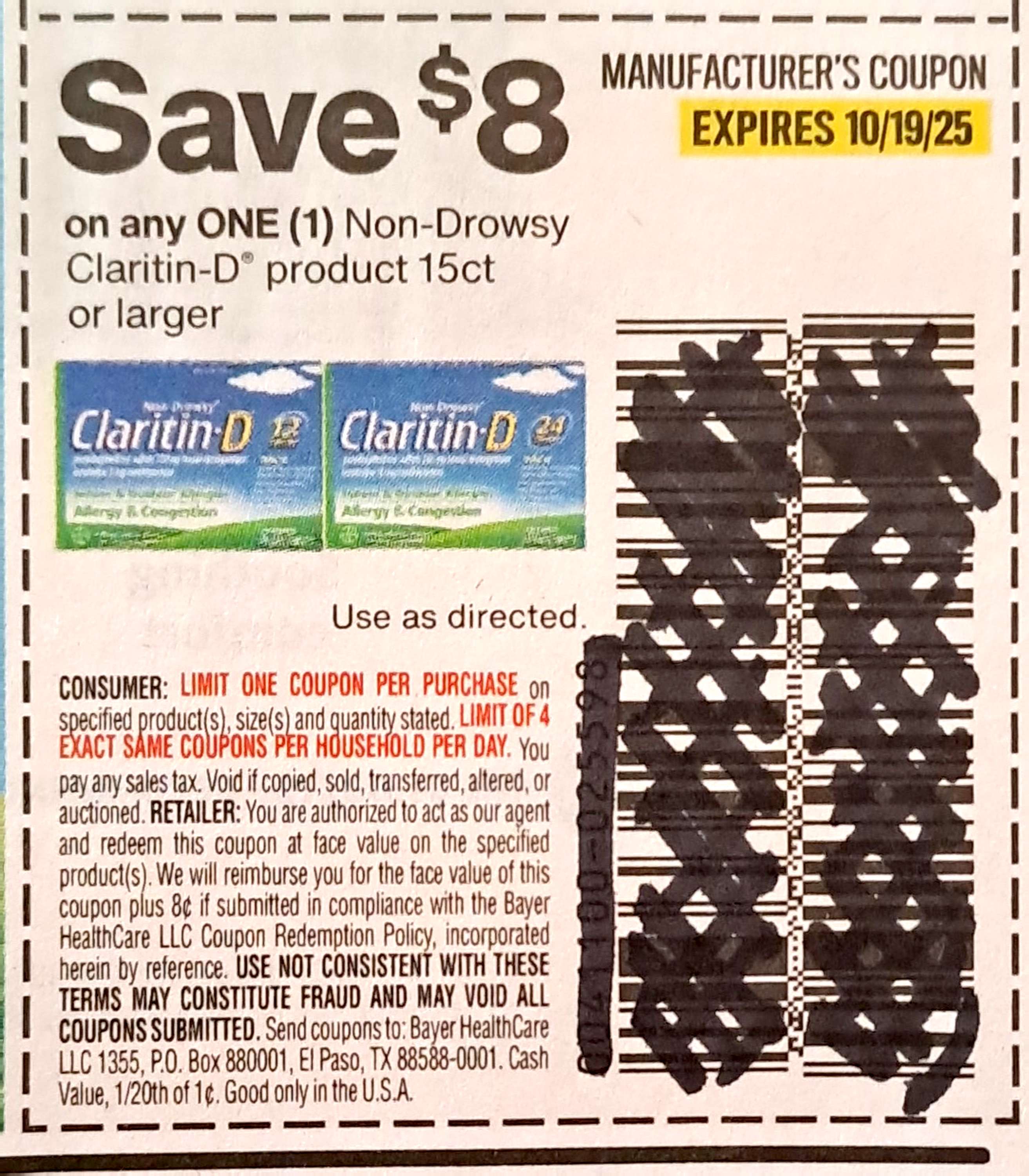 Claritin -D Allergy Relief exp Sun 10/19/25 (save $8)