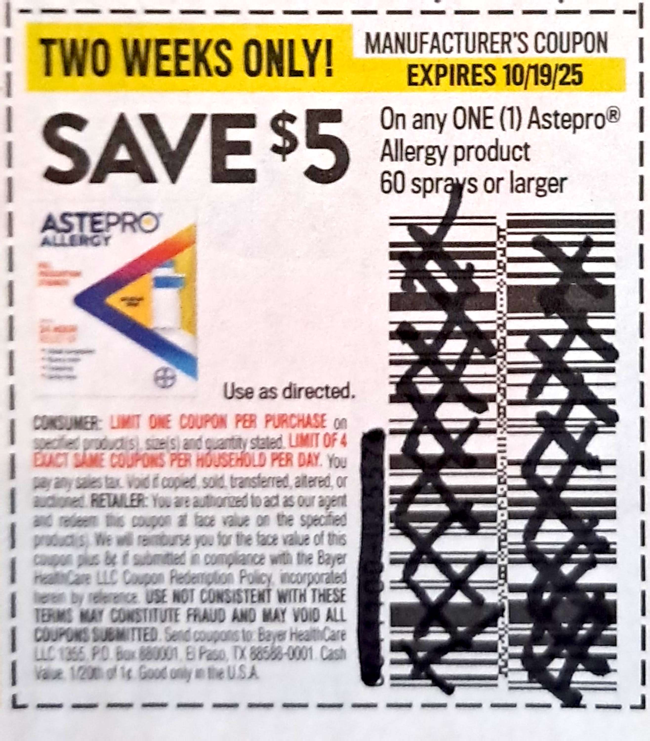 Astepro Allergy Spray exp Sun 10/19/25