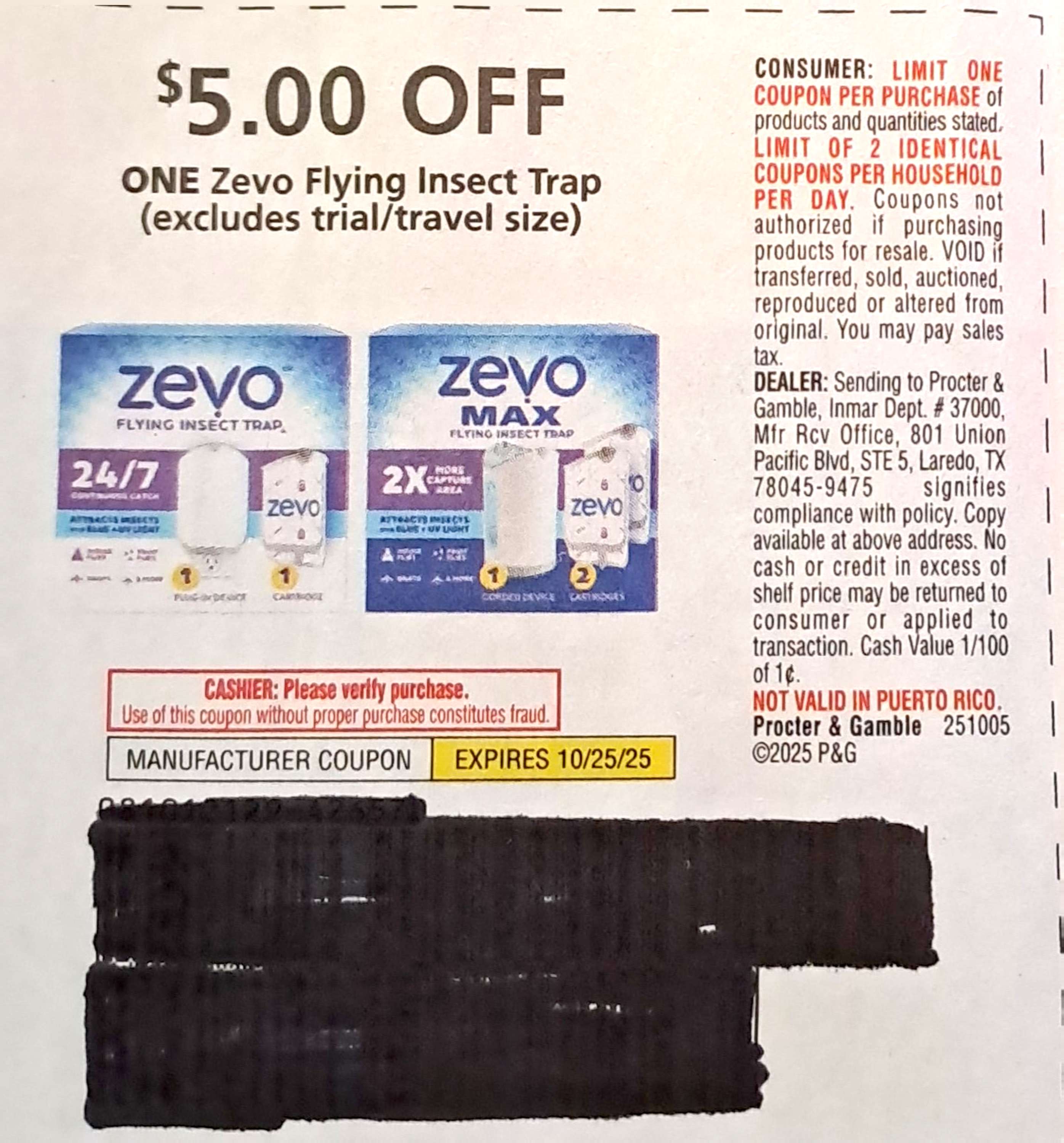 Zevo flying insect trap exp 10/25/25